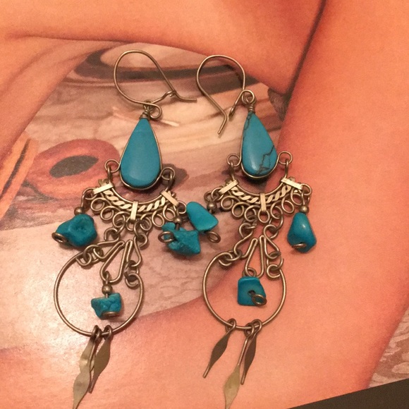 Sterling silver vintage turquoise earrings - Picture 3 of 3